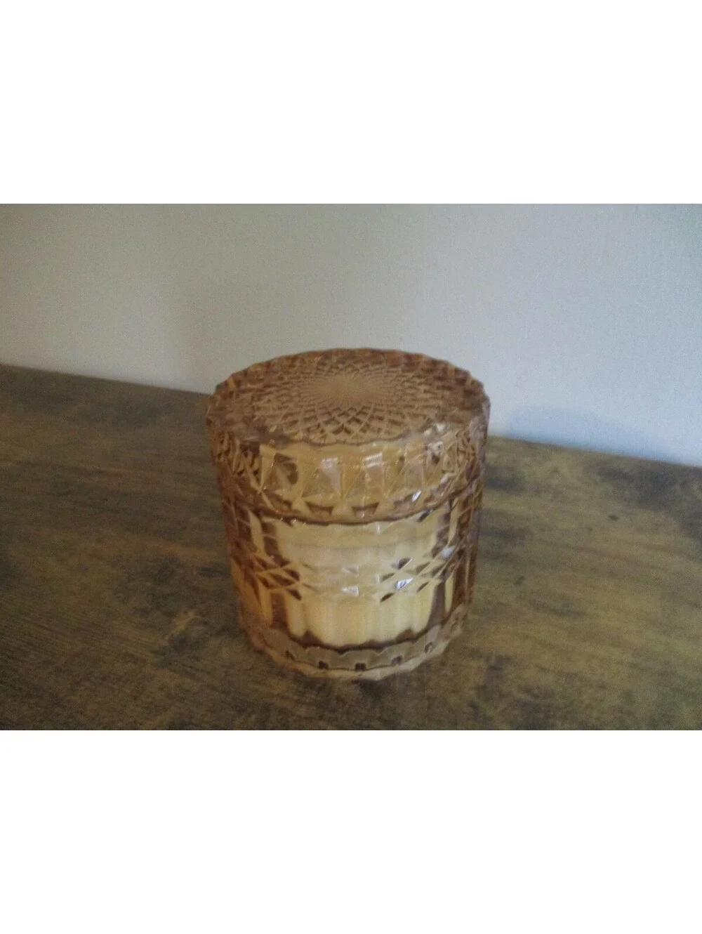 Jelena Company Leather Sandalwood Candle Amber Glass Hobnail Jar Textured Wax